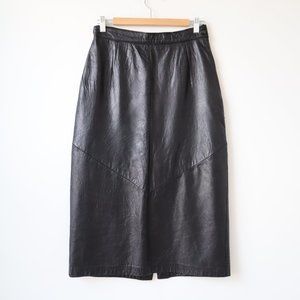 Vintage Bianca Black Leather Midi Skirt